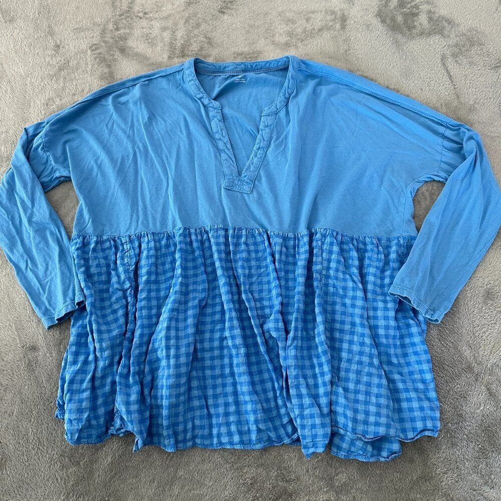 Pilcro Anthrologie Blue Long Sleeve Babydoll Shirt Top MEDIUM Gingham